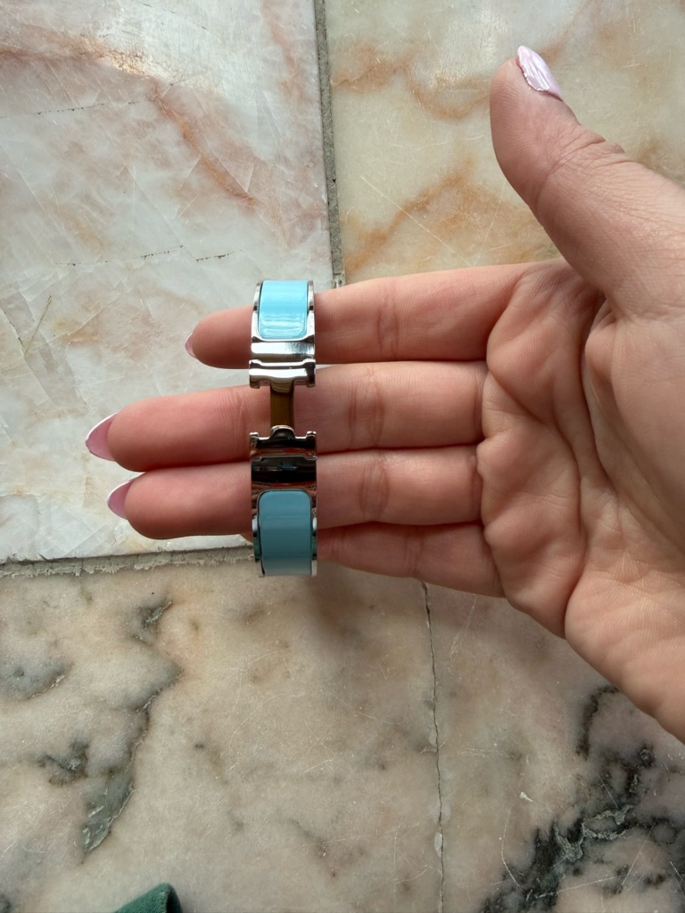 Silver Bangle Bracelet with Light Blue (Hermes)
